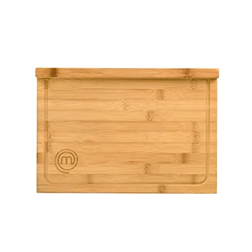 MasterChef Schneidebrett Holz, Holzbrett Küche aus Bambus, für Fleisch, Schinken, Brot, Käse, mit Saftrille und Anschlagkante, Natürlich, Nachhaltig,