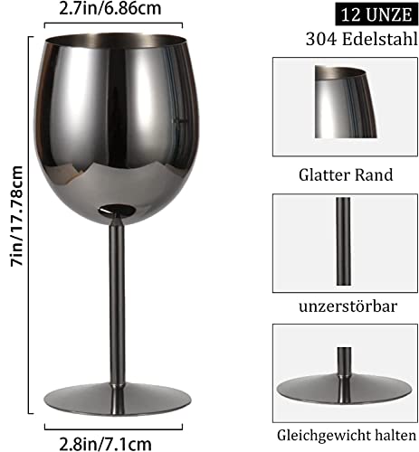 LELELINKY Weinglas, 350ml, Edelstahl Rotweingläser, Schwarz, 2er set