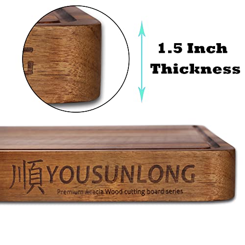 YOUSUNLONG Schneidebrett aus Akazienholz - 3.8cm dick mit Juice Groove und Griffen - 50.8 x 40.6 cm große Schneidebretter - Anti-Rutsch-Matten Dickes nachhaltiges Küchen-Schneidebrett - Geschenkpapier