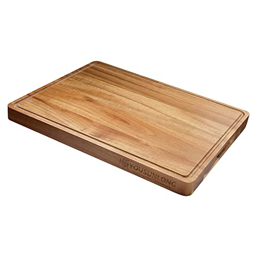 YOUSUNLONG Schneidebrett aus Akazienholz - 3.8cm dick mit Juice Groove und Griffen - 50.8 x 40.6 cm große Schneidebretter - Anti-Rutsch-Matten Dickes nachhaltiges Küchen-Schneidebrett - Geschenkpapier