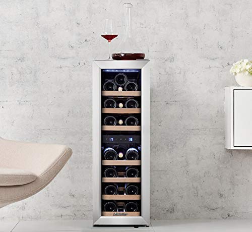 Kalamera Kleiner Weinkühlschrank für 19 Flaschen, 75 Liter, Temperaturzonen 5-10°C/10-18°C