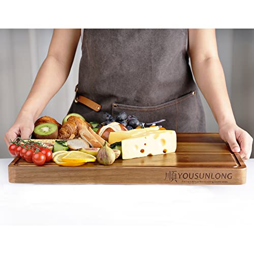 YOUSUNLONG Schneidebrett aus Akazienholz - 3.8cm dick mit Juice Groove und Griffen - 50.8 x 40.6 cm große Schneidebretter - Anti-Rutsch-Matten Dickes nachhaltiges Küchen-Schneidebrett - Geschenkpapier