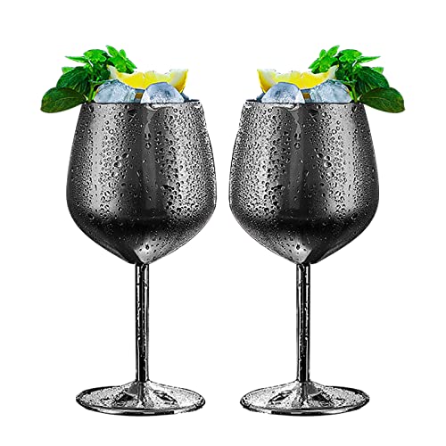LELELINKY Weinglas, 350ml, Edelstahl Rotweingläser, Schwarz, 2er set