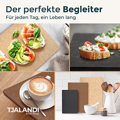 TJALANDI Schneidebrett Holz & Papierfaser Spülmaschinenfest I 41x27 Schneidebrett Groß als Servierbrett und Hackbrett, Antibakterielles Küchen-Brett - 100% Recycelt - Holzbrett neu gedacht (Schwarz)