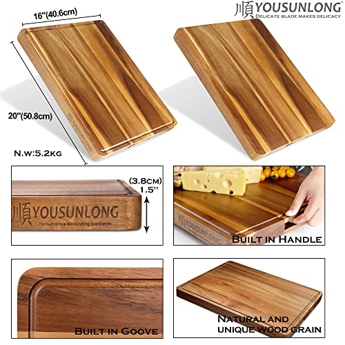 YOUSUNLONG Schneidebrett aus Akazienholz - 3.8cm dick mit Juice Groove und Griffen - 50.8 x 40.6 cm große Schneidebretter - Anti-Rutsch-Matten Dickes nachhaltiges Küchen-Schneidebrett - Geschenkpapier