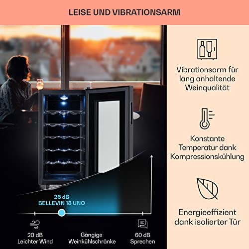 Klarstein Weinkühlschrank, Getränkekühlschrank Schmal, 1 Zone Kühlschrank mit Glastür