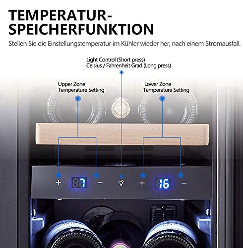Kalamera Kleiner Weinkühlschrank für 19 Flaschen, 75 Liter, Temperaturzonen 5-10°C/10-18°C