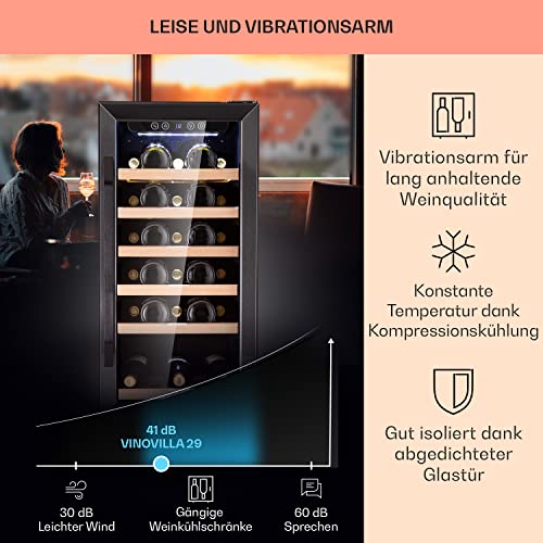 Klarstein Weinkühlschrank Freistehend, Kleiner Getränkekühlschrank Schmal mit 1 Zone Weinkühlschrank mit Glastür