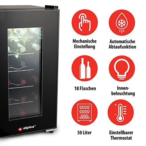 Alpina Weinkühlschrank 18 Flaschen Kapazität, Temperatur Regelbar von 11°C bis 22°C