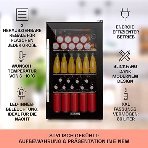 Klarstein Getränkekühlschrank, Kühlschrank Klein mit 3 Ablagen