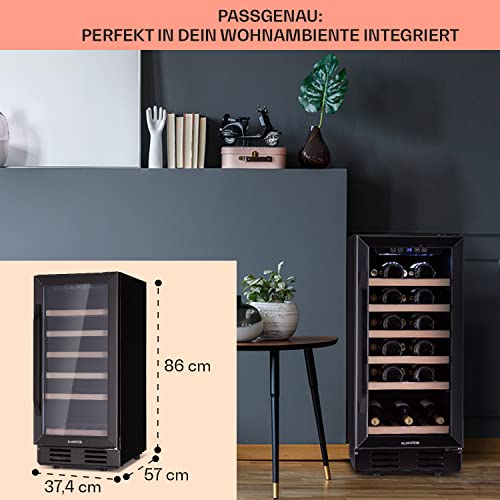Klarstein Weinkühlschrank Freistehend, Kleiner Getränkekühlschrank Schmal mit 1 Zone Weinkühlschrank mit Glastür