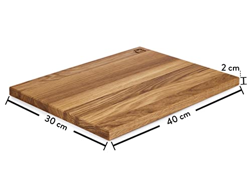 Granny's World® Vollholz Schneidebrett aus Eichenholz | Groß 40 x 30 x 2cm | Robust & langlebig | Nachhaltige Forstwirtschaft aus Europa | Servierbrett | Antibakterielles Küchenbrett | Eichenbrett