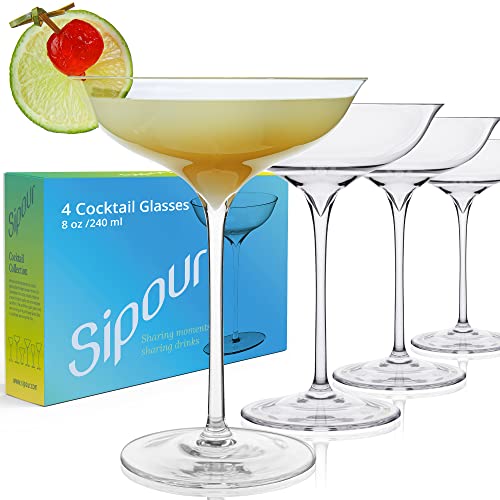 Sipour Cocktail-Gläser 4er-Set 240ml, bruchsicher & elegantes Design, Gläser-Set