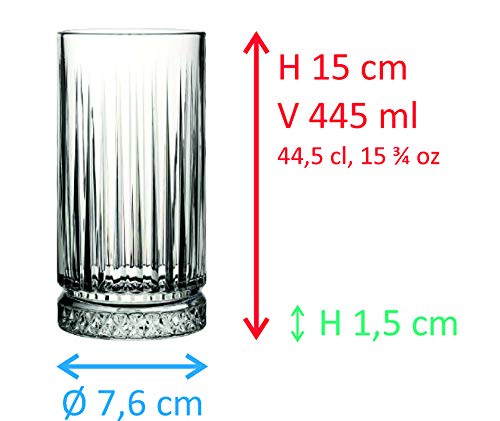 Pasabahce Longdrink Glas, Retro-Design, Kristall-Look, für Cocktail, Saft, Wasser, 445ml, 2 Stück