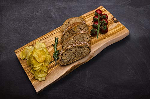 OSTERLANDHOLZ Schneidebrett aus Olivenholz, Hackbrett, Steakbrett, Frühstücksbrett, Käsebrett, handgefertigtes Unikat, Holzbrett mit natürlicher Maserung, Küchenbrett, Brotbrett rechteckig, 40 * 20cm