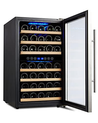Kalamera Weinkühlschrank 2 Zonen, Edelstahloptik, 45 Flaschenn, 120 Liter mit Zwei Kühlzonen