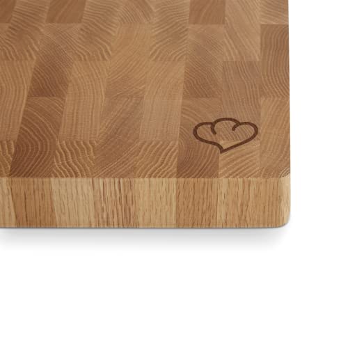 SPRINGLANE Eichenholz Schneidebrett 30 x 40 x 4 cm, Rutschfest dank 4 Schaumstoffstopper, Holzbrett, Küchenbrett aus Stirnholz mit Griffmulde inkl. Pflegehinweis