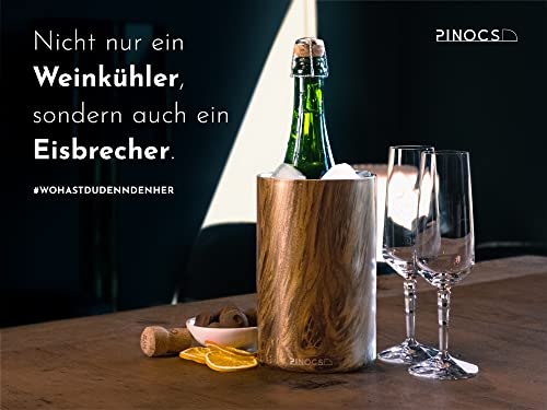 Pinocs Premium-Flaschenkühler in edler Holzoptik, Edelstahl-Weinkühler-Doppelwandig