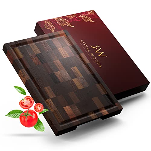Royal Woods Edles Schneidebrett aus Walnussholz mit Saftrille - Schneidebrett aus Holz - 36×25x3 cm – antibakterielles Naturprodukt – Küchenbrett & Servierplatte -