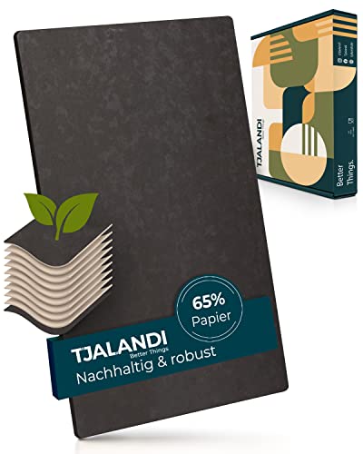 TJALANDI Schneidebrett Holz & Papierfaser Spülmaschinenfest I 41x27 Schneidebrett Groß als Servierbrett und Hackbrett, Antibakterielles Küchen-Brett - 100% Recycelt - Holzbrett neu gedacht (Schwarz)