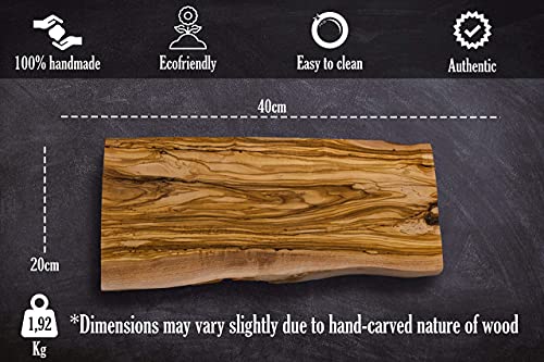 OSTERLANDHOLZ Schneidebrett aus Olivenholz, Hackbrett, Steakbrett, Frühstücksbrett, Käsebrett, handgefertigtes Unikat, Holzbrett mit natürlicher Maserung, Küchenbrett, Brotbrett rechteckig, 40 * 20cm