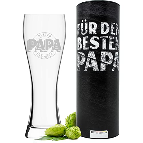 getbrave Weizenglas, Bester Papa der Welt 0,5l in Geschenkbox, Bierglas Bierkrug