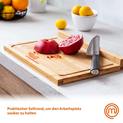 MasterChef Schneidebrett Holz, Holzbrett Küche aus Bambus, für Fleisch, Schinken, Brot, Käse, mit Saftrille und Anschlagkante, Natürlich, Nachhaltig, Spülmaschinenfest