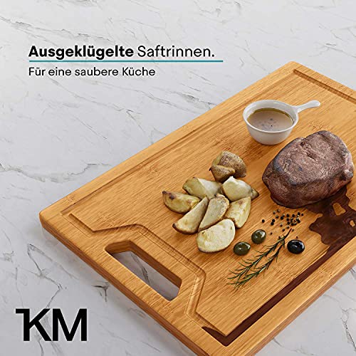 KITCHENMAPE Schneidebretter aus Bambus mit Saftrille - 37x24cm / 31x20cm / 23x15cm - 3 teiliges Schneidebrett Set - Küchenbrett extra groß - Holzbretter ideal zum Kochen - perfekt für Deine Küche
