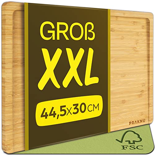 Schneidebrett aus Holz Groß XXL - Mit Saftrille - Beidseitig benutzbar - Holzbrett aus Bambus - Massiv