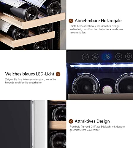 Kalamera Kleiner Weinkühlschrank für 19 Flaschen, 75 Liter, Temperaturzonen 5-10°C/10-18°C