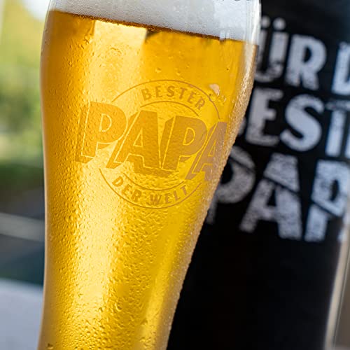 getbrave Weizenglas, Bester Papa der Welt 0,5l in Geschenkbox, Bierglas Bierkrug