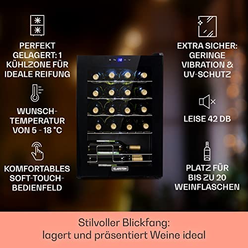 Klarstein Shiraz Getränkekühlschrank, Weinkühlschrank Schmal mit 1 Zone, Kühlschrank mit Glastür