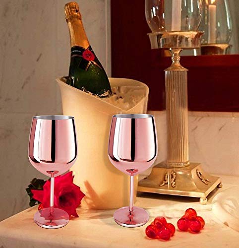 D L D Zweiteiliges Weinglas Set Kupfer, Rotweinglas, Edelstahl gebürstet, Rosegold ,500ml.