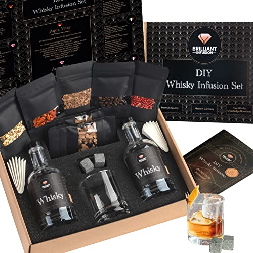 Brilliant Infusion - Whisky Selber machen Set - Jetzt mit Ansatzalkohol - Komplettset - DIY Whisky Geschenkset - Inklusive Whisky Steine & Whisky Glas