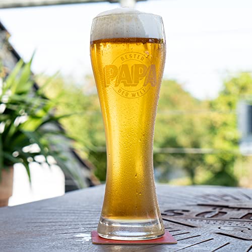 getbrave Weizenglas, Bester Papa der Welt 0,5l in Geschenkbox, Bierglas Bierkrug