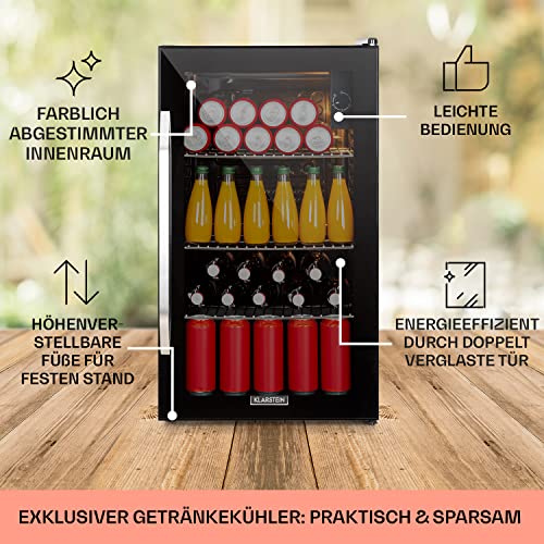 Klarstein Getränkekühlschrank, Kühlschrank Klein mit 3 Ablagen