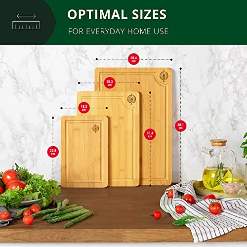 2 in 1 großes Premium Schneidebrett aus Holz und Bambus | 3er Set | Schneidebrett Set mit Saftrille | Professionelle Qualität für die Küche | Perfekte Schneidebretter für Brot, Fleisch, Obst