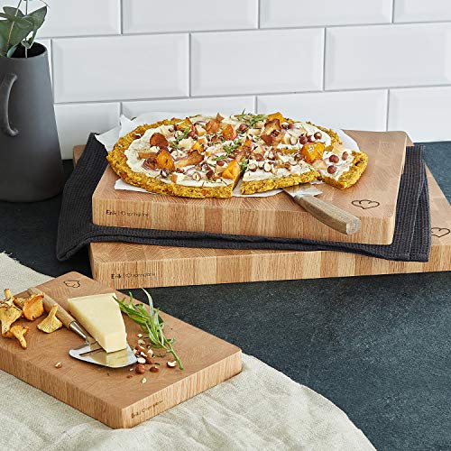SPRINGLANE Eichenholz Schneidebrett 30 x 40 x 4 cm, Rutschfest dank 4 Schaumstoffstopper, Holzbrett, Küchenbrett aus Stirnholz mit Griffmulde inkl. Pflegehinweis