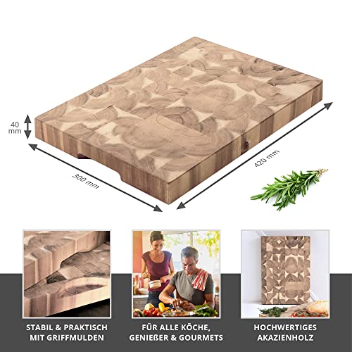 Casa Vivente Schneideblock aus Akazienholz, Dekoratives Servierbrett als Geschenk zum Geburtstag, Küchenzubehör für Genießer