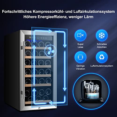 BODEGA Weinkühlschrank, 32 Flaschen 83 Liter, Touch-Bedienfeld, 5-18°C Kühlzone