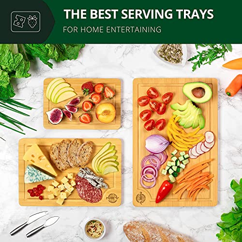 2 in 1 großes Premium Schneidebrett aus Holz und Bambus | 3er Set | Schneidebrett Set mit Saftrille | Professionelle Qualität für die Küche | Perfekte Schneidebretter für Brot, Fleisch, Obst