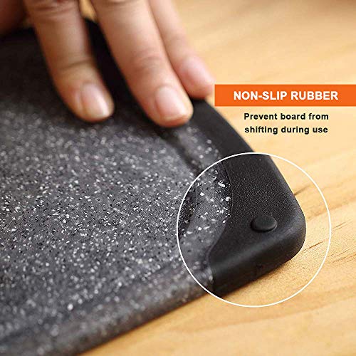 KIMIUP Schneidebrett kunststoff mit Saftrillen und rutschfeste Griffe, 3 Stücke, BPA-Free, Kunststoff Schneidebretter Marmor,professionelles Schneidebrett-Set, spülmaschinenfest