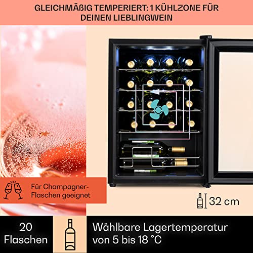 Klarstein Shiraz Getränkekühlschrank, Weinkühlschrank Schmal mit 1 Zone, Kühlschrank mit Glastür