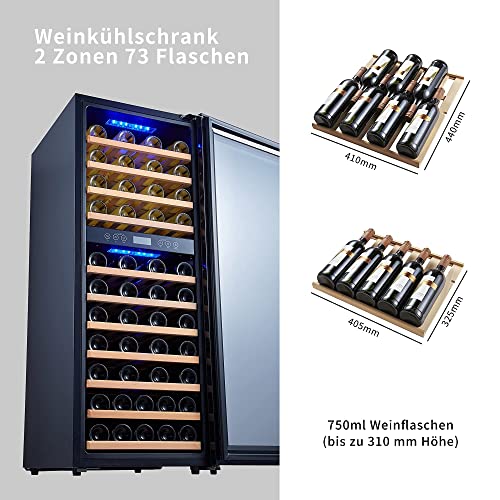 Kalamera Weinkühlschrank 2 Zonen für 73 Flaschen