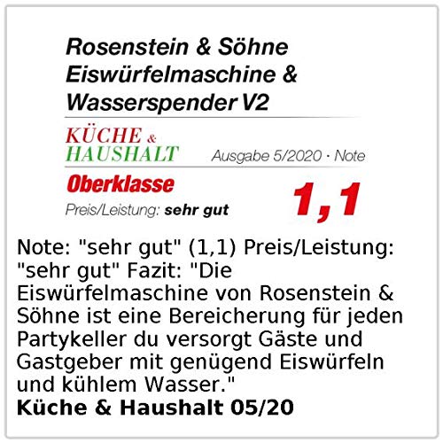Rosenstein & Söhne Eiswürfelbereiter: Eiswürfelmaschine & Wasserspender V2 mit XL-Display