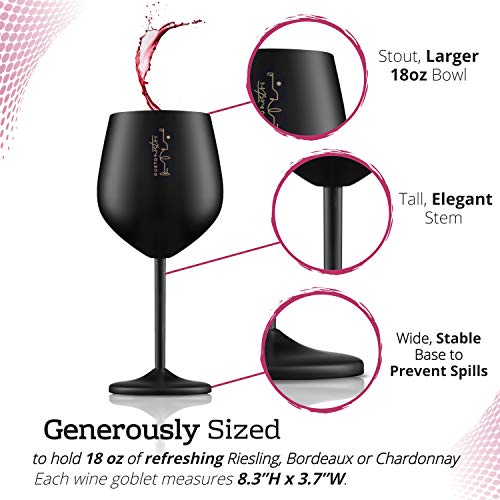 Weingläser mit Stiel aus Edelstahl, 540ml, Elegante Kelche Schwarz, 2er Pack