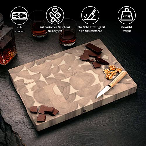 Casa Vivente Schneideblock aus Akazienholz, Dekoratives Servierbrett als Geschenk zum Geburtstag, Küchenzubehör für Genießer