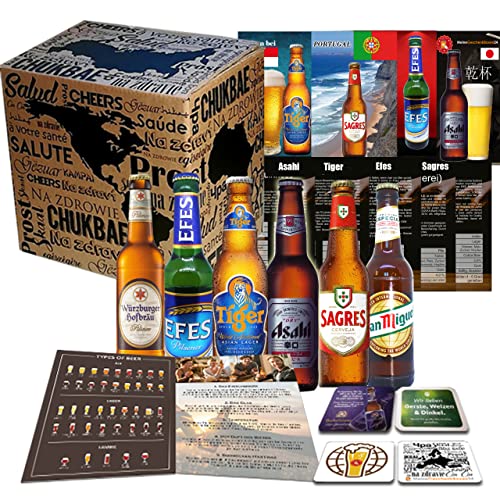 6x Biere der Welt von MGB24 + Geschenk für Mann + 4 Bierdeckel