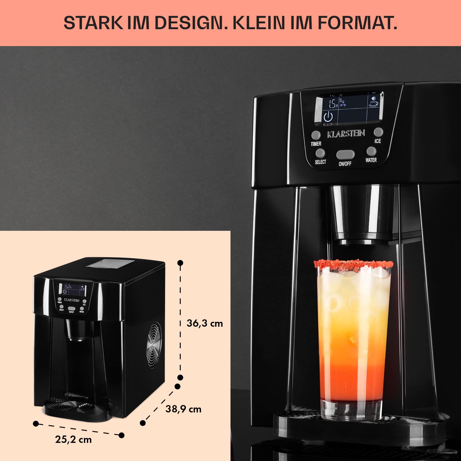 Klarstein Eiswürfelmaschine Klein, Ice Cube Maker, Schneller Eiswürfelbereiter