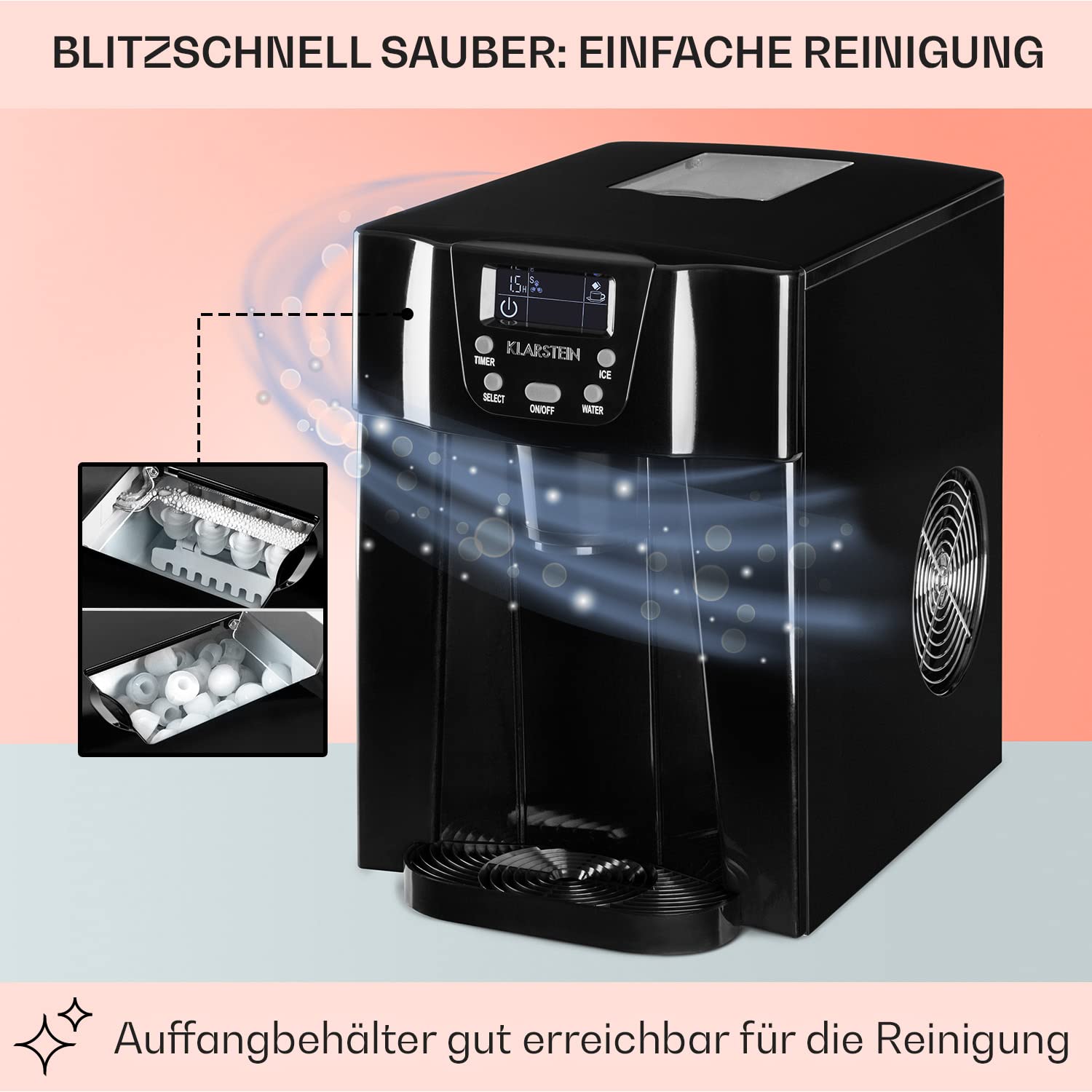Klarstein Eiswürfelmaschine Klein, Ice Cube Maker, Schneller Eiswürfelbereiter